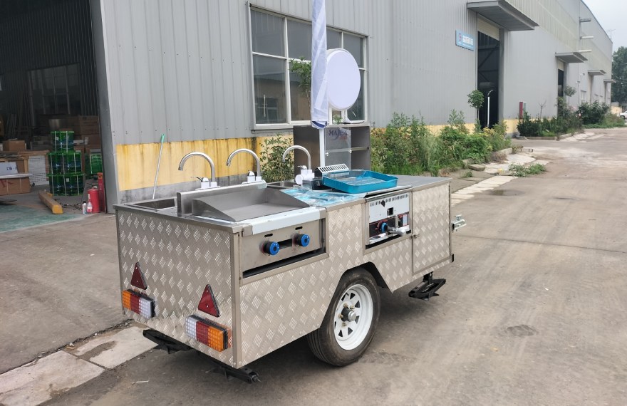 mobile hot dog cart with refrigerator